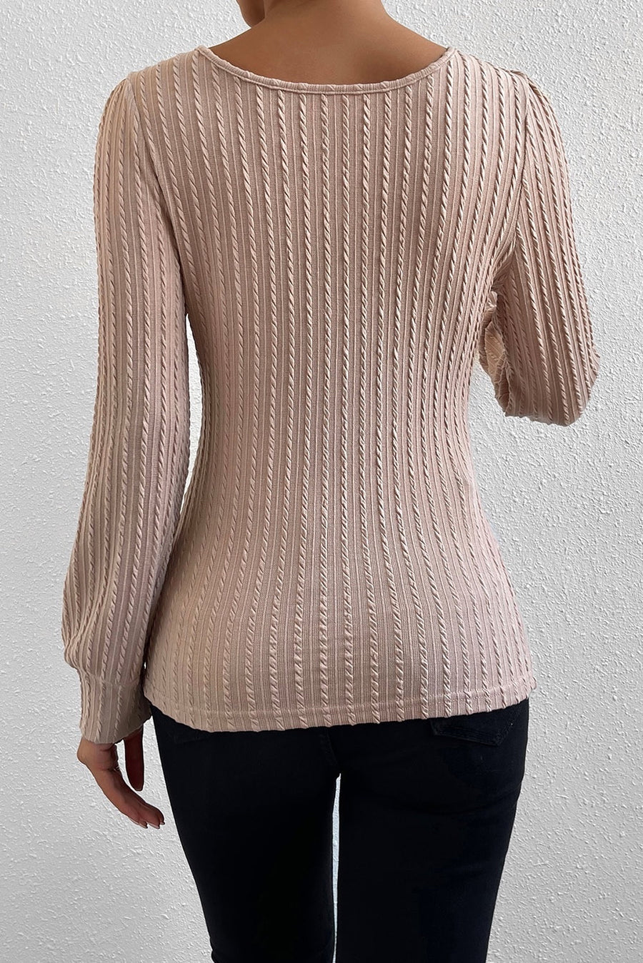 Khaki Square Neck Bubble Sleeve Top