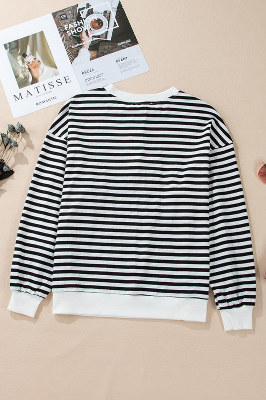 Stripe Color Block Crew Neck Oversized Sweatshirt