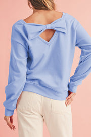 Chestnut Bowknot Dewback Round Neck Sweatshirt