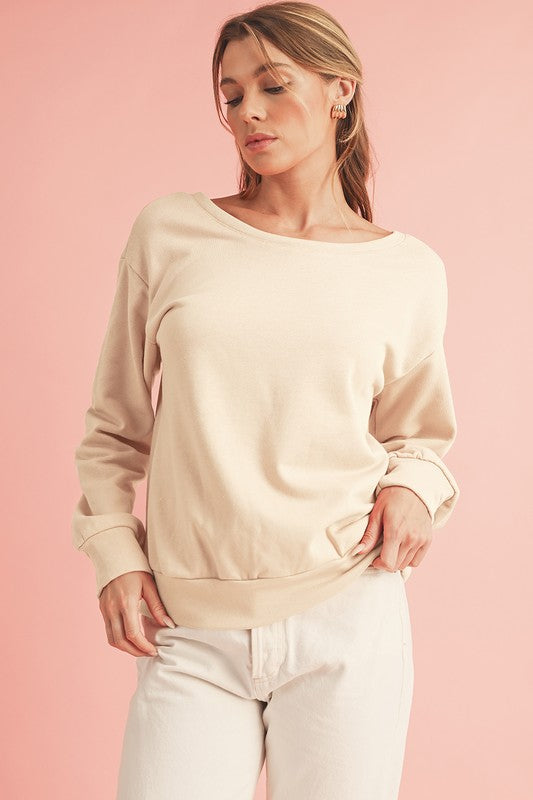 Chestnut Bowknot Dewback Round Neck Sweatshirt