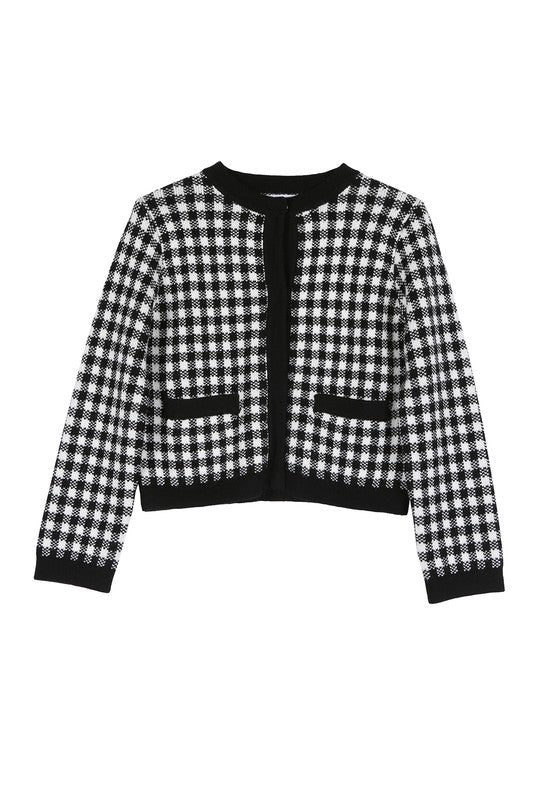 Black check knitted jacket