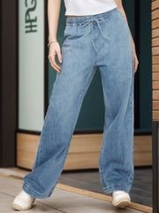 Drawstring Straight Jeans with Pockets