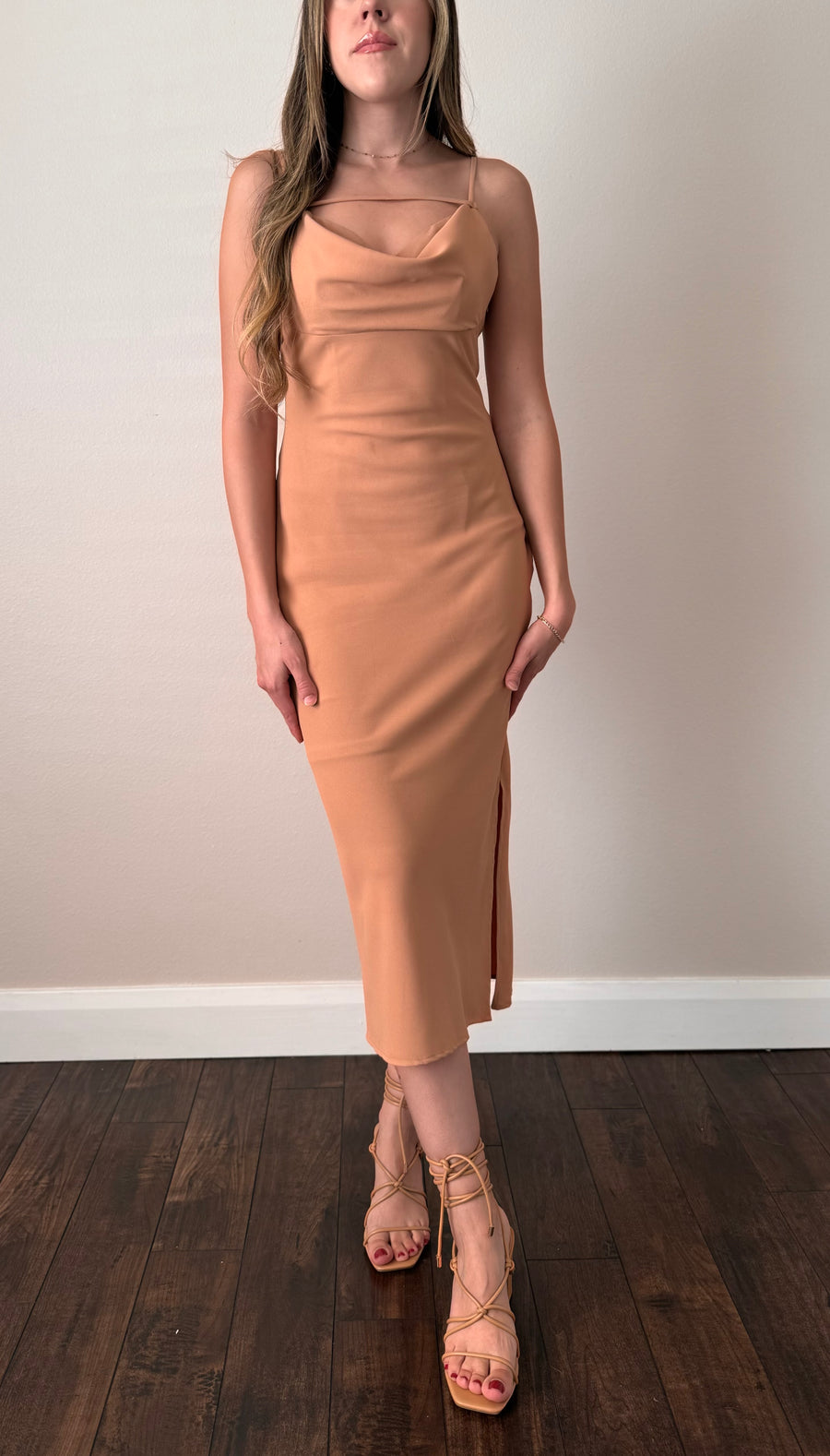 Cowl Neck Crepe Dress