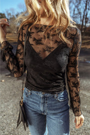 Lace Round Neck Long Sleeve Blouse