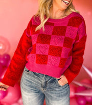 Checkered Heart Detail Sweater