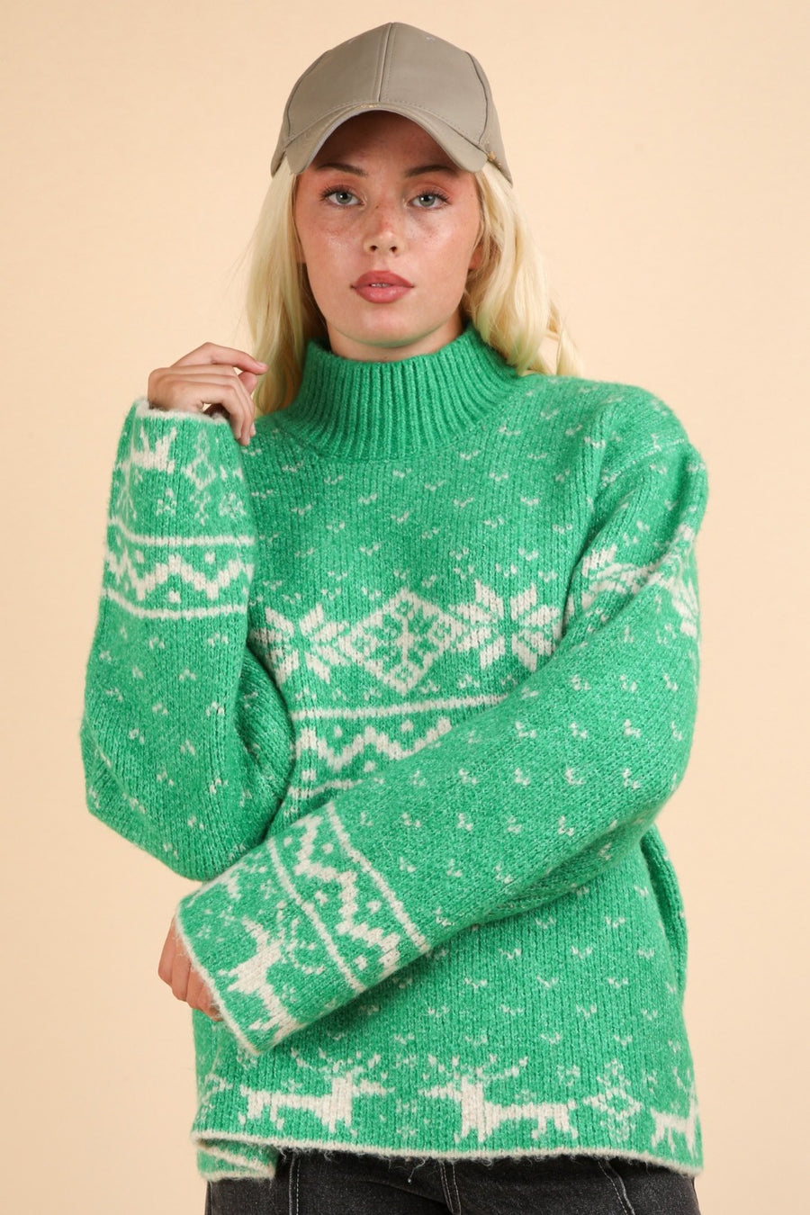 VERY J Christmas Element Mock Neck Long Sleeve Sweater