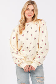 SAGE + FIG Heart Printed Contrast Long Sleeve Sweatshirt