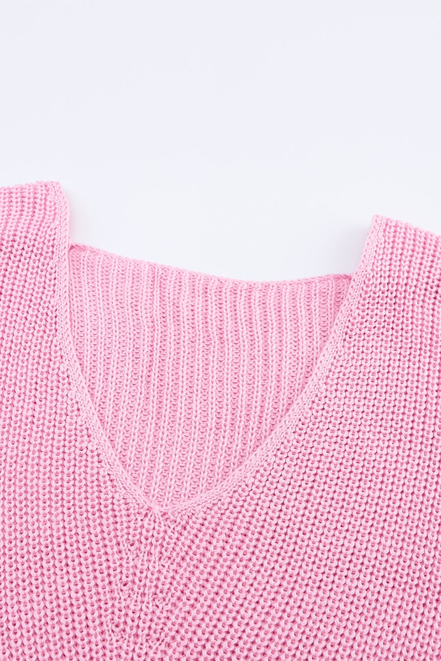 Pink Ribbed Knit V Neck Sweater