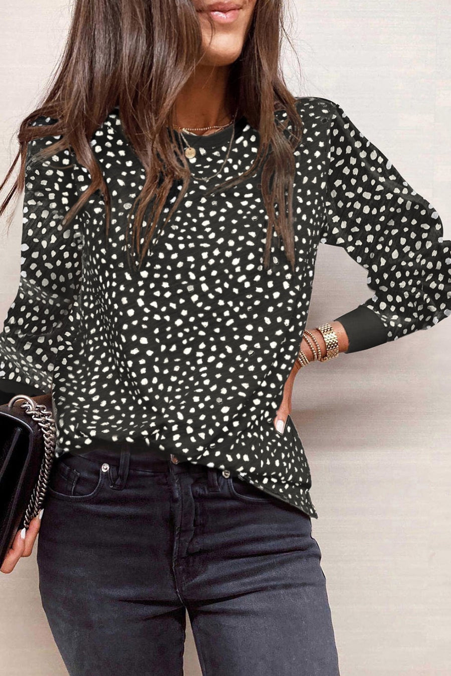 Black Animal Print Long Sleeve Top