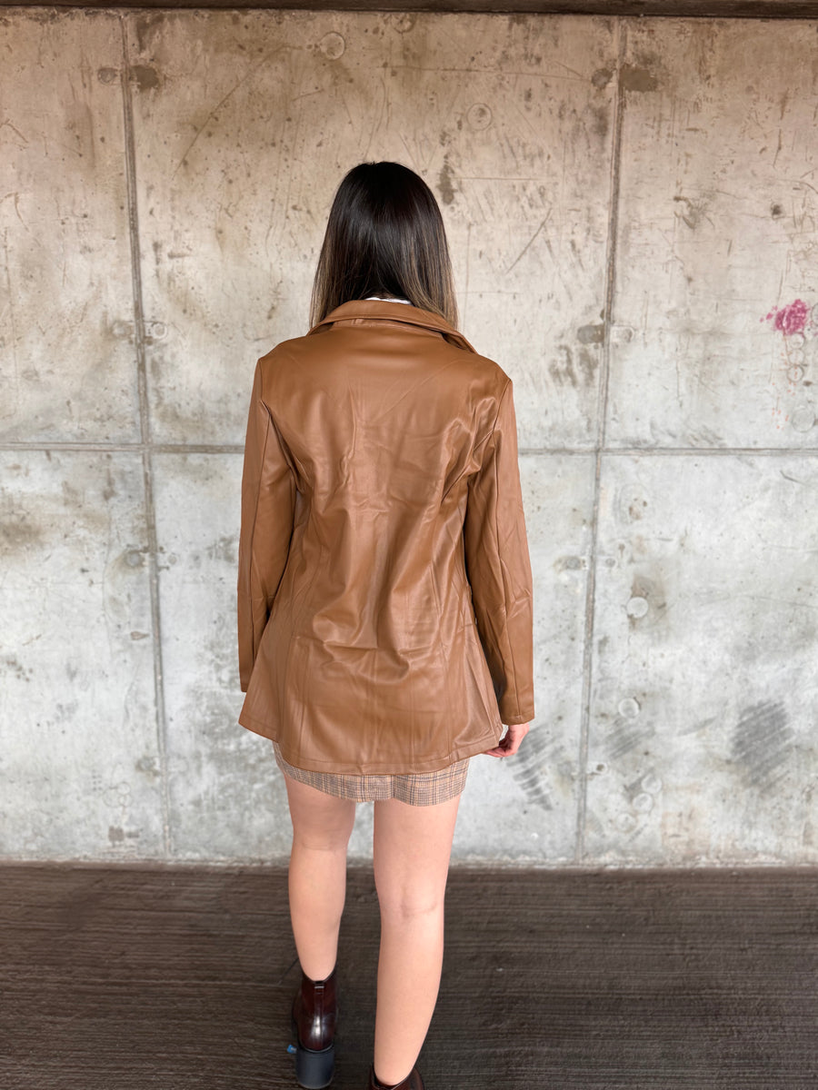 Pleather Long Blazer Jacket