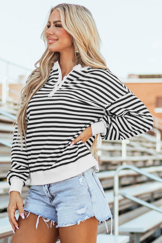 Stripe Color Block Crew Neck Oversized Sweatshirt