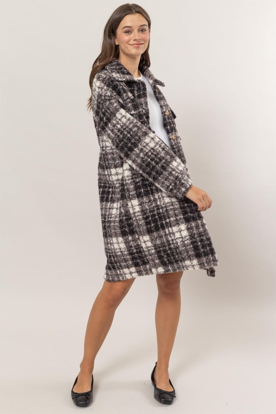 HYFVE Plaid Button Down Longline Shacket